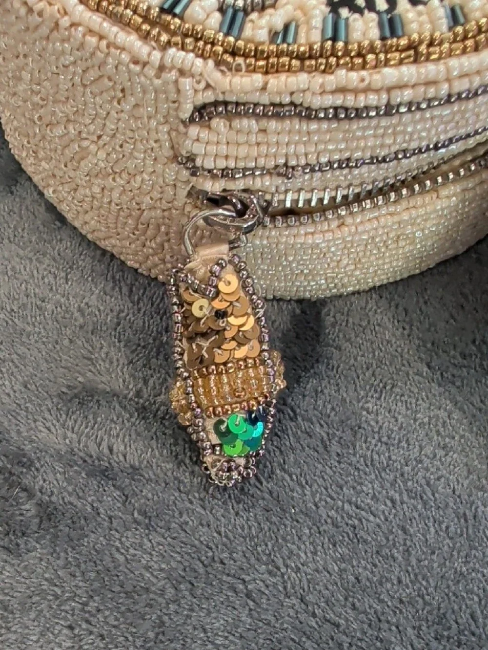 Caviar Beaded Bag Round Crossbody Necklace Purse - Beige and Black